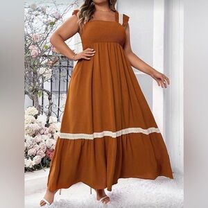 SHEIN Rust Maxi Dress with Lace Trim